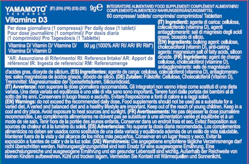YAMAMOTO Vitamine e Minerali Vitamina D3 integratore 60 compresse 2000 UI