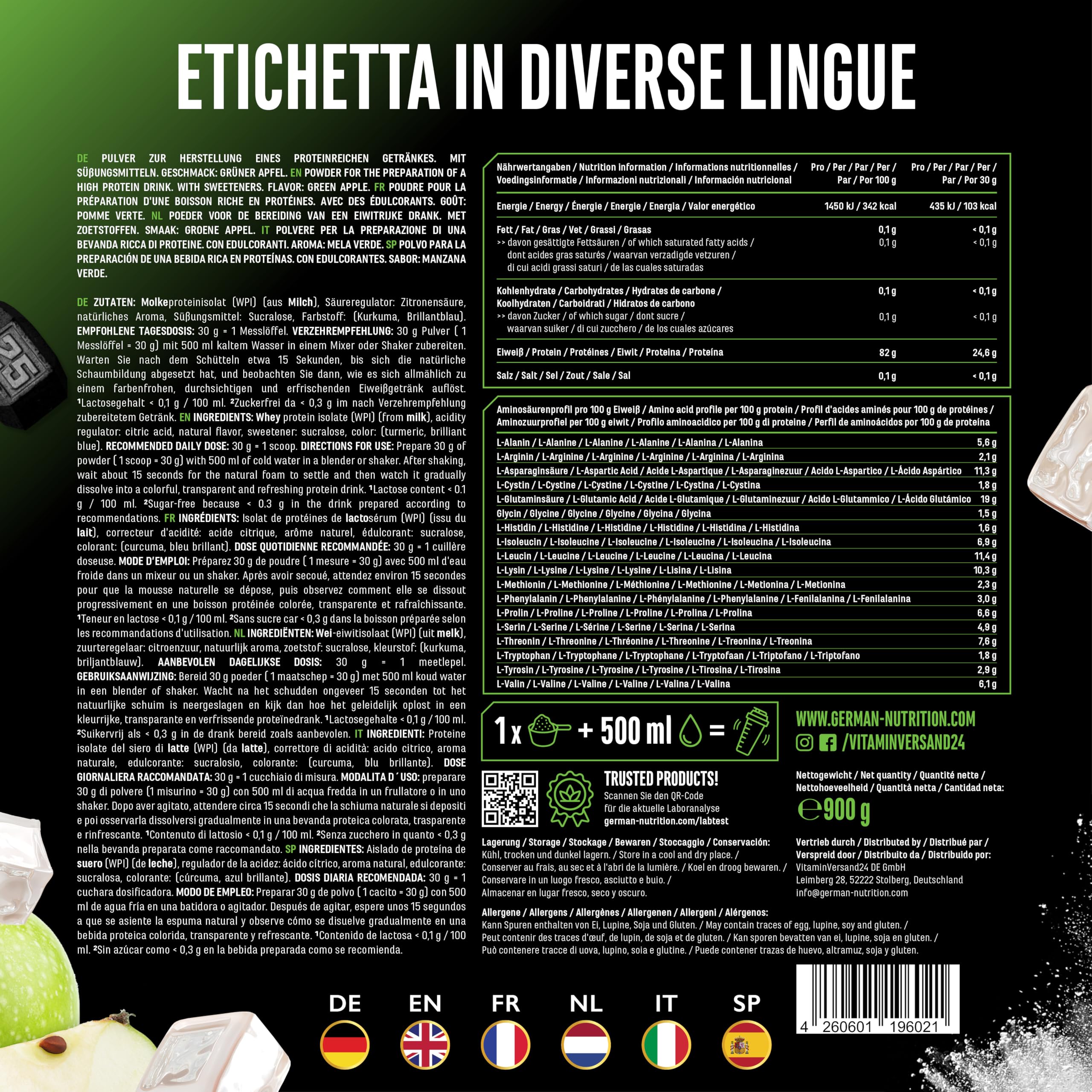 Elite Clear Whey Isolate Protein Shake proteine 900 g mela verde isolate