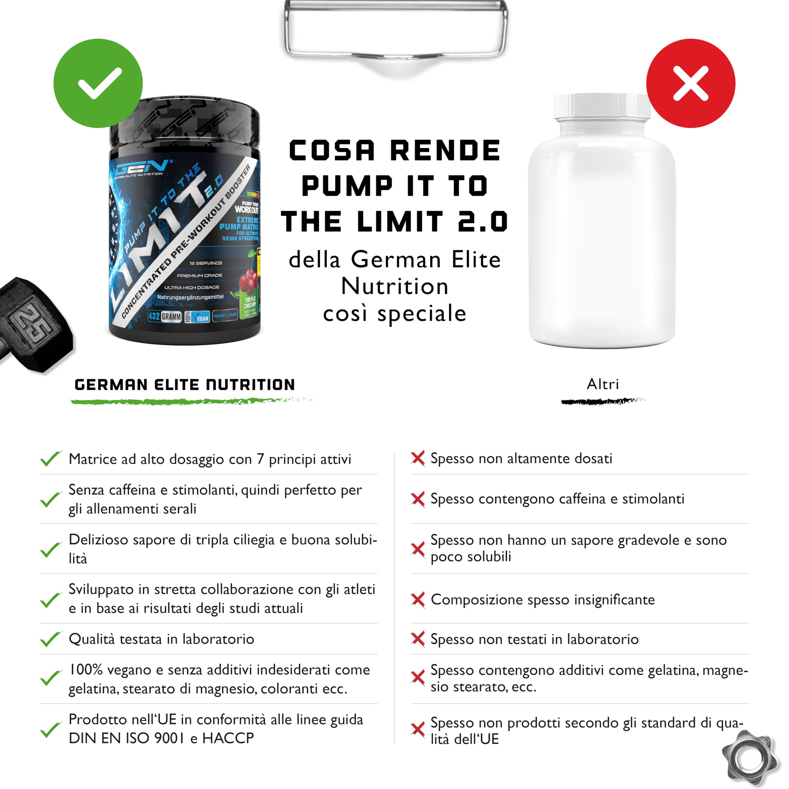 Elite Pre-Workout & Pump Pump it to the Limit booster 432 g tripla ciliegia senza caffeina