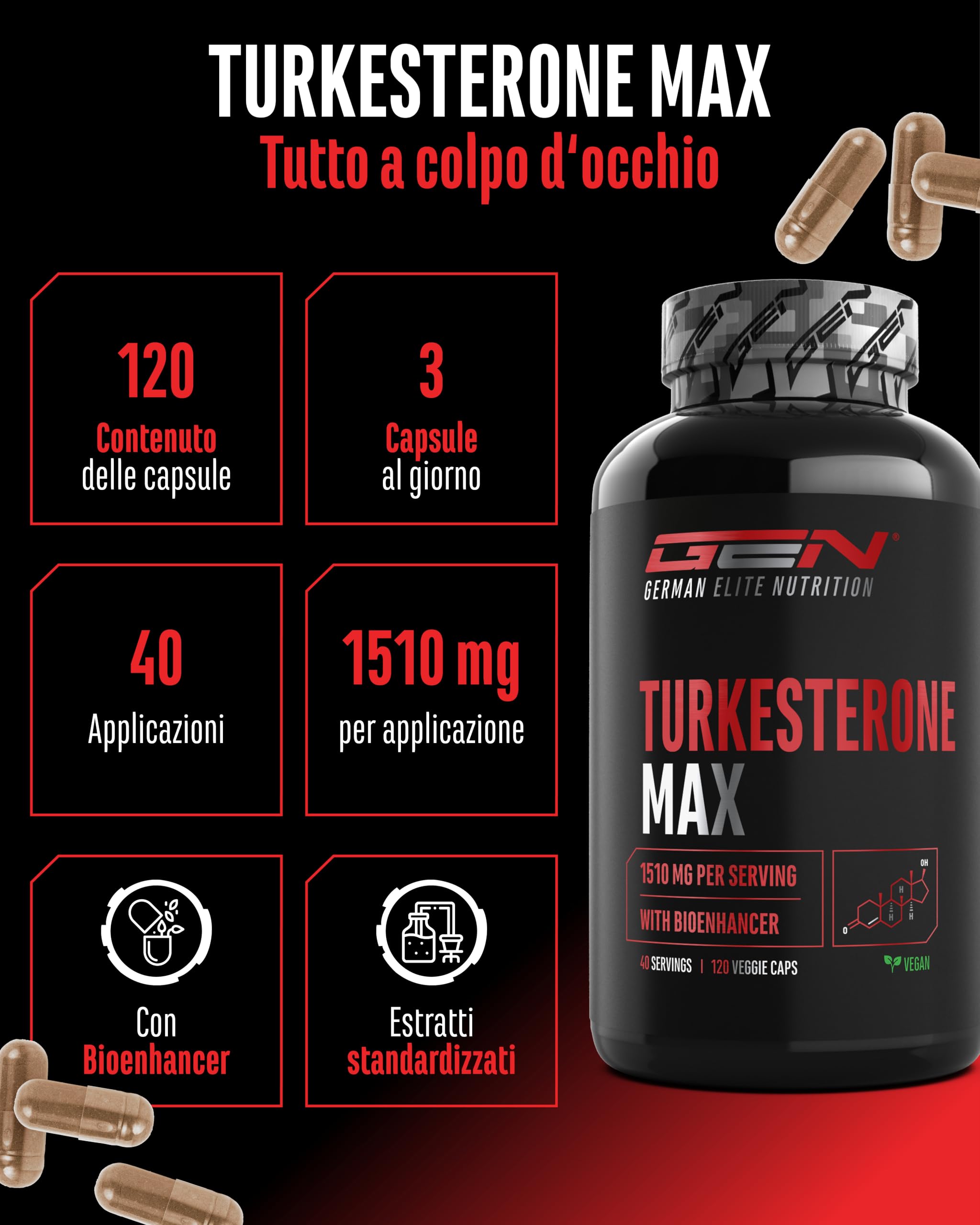 Elite Testo & Vitality Botanicals Turkesterone Max integratore 120 capsule vegane