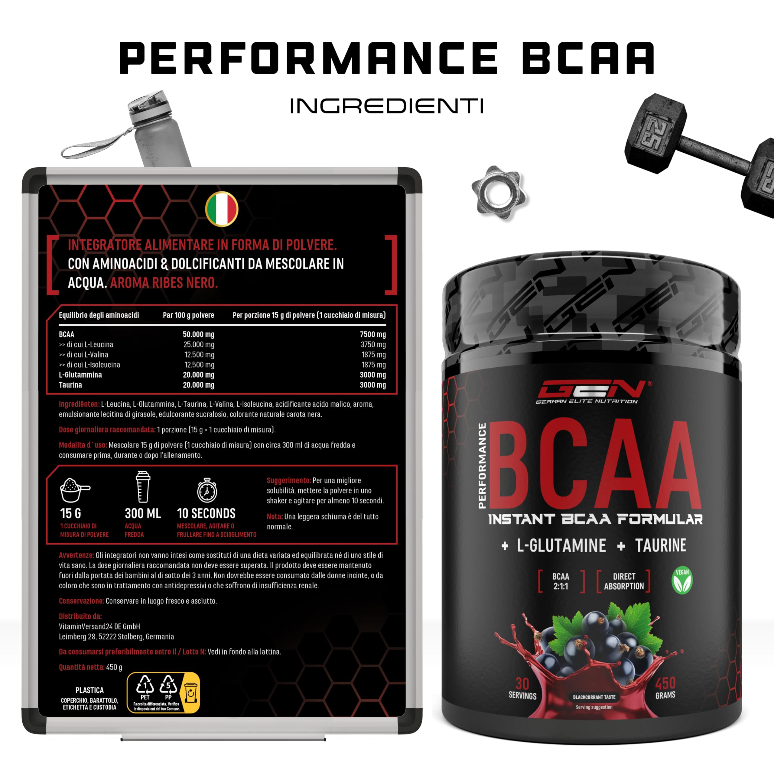 Elite EAA & BCAA BCAA Performance polvere 450 g ribes nero vegana