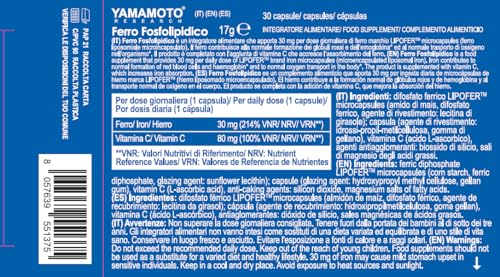 YAMAMOTO Vitamine e Minerali Ferro Fosfolipidico capsule 30 capsule, con vitamina C