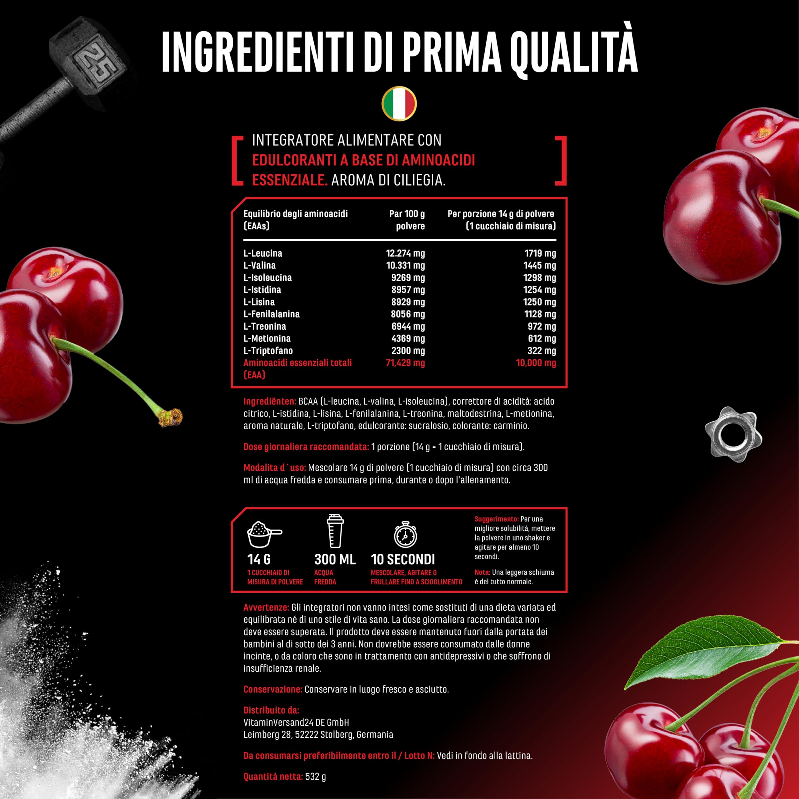 Elite EAA & BCAA EAA in polvere 532 g ciliegia vegana