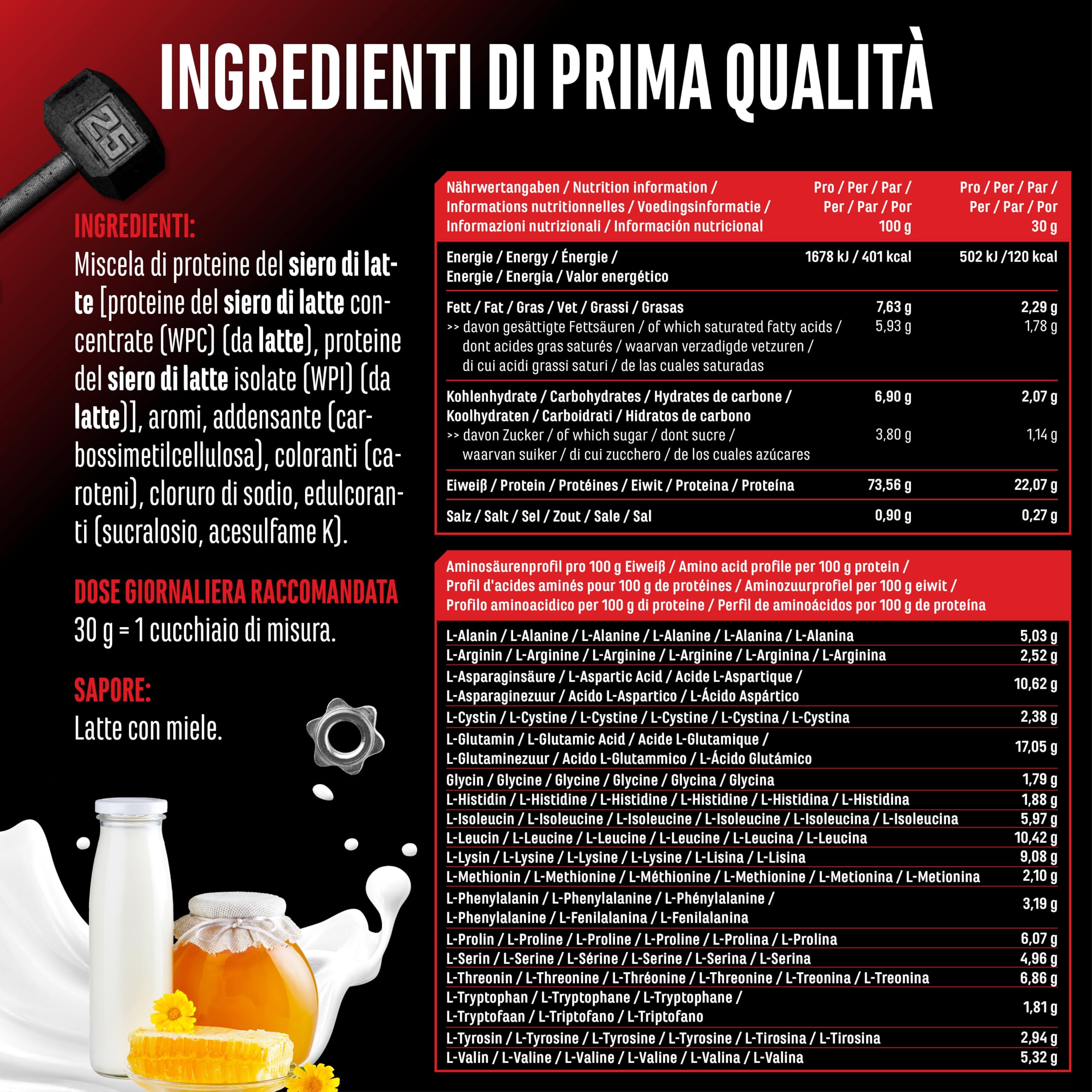 Elite Whey Protein Whey Proteine Complesso 1000 g latte con miele con isolato