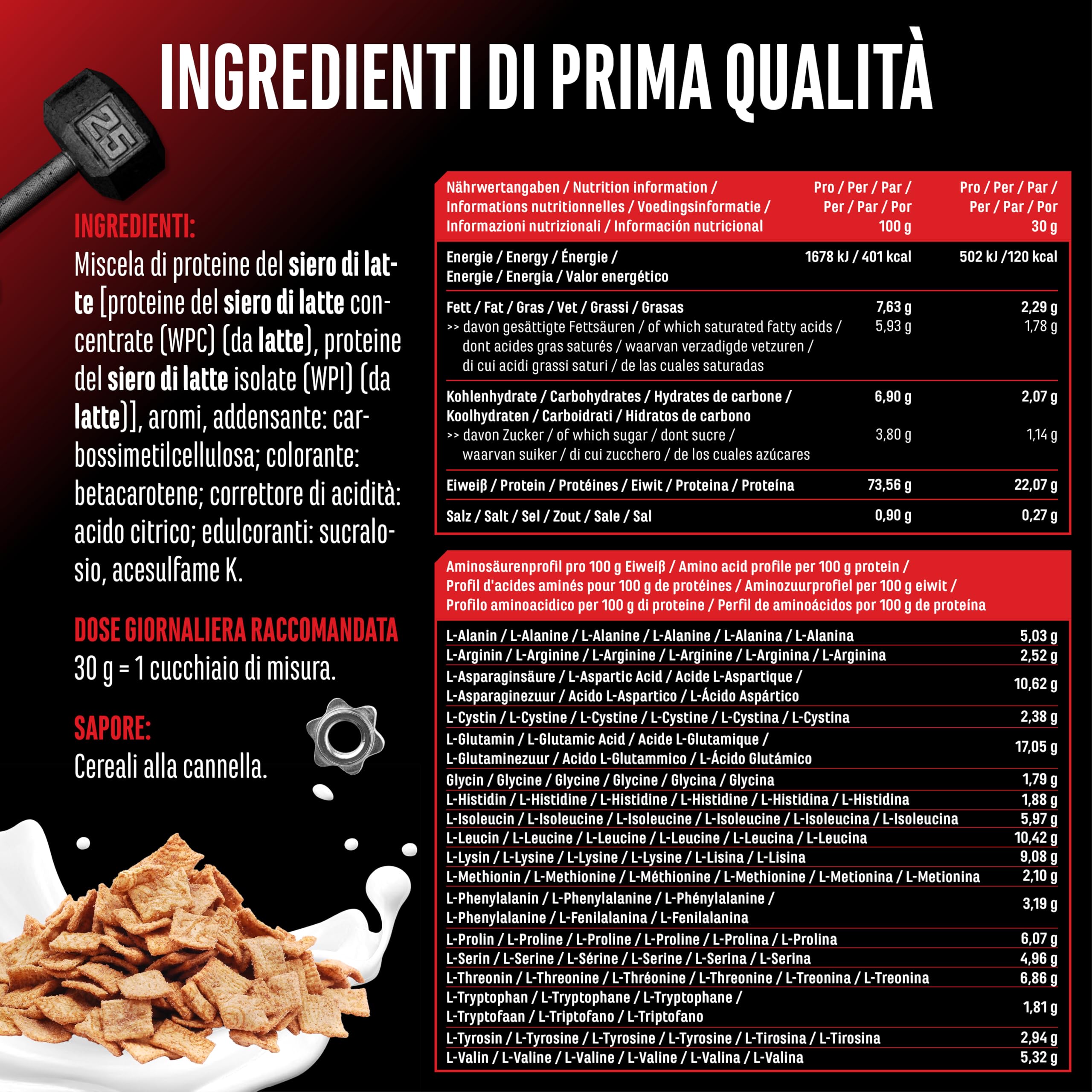 Elite Whey Protein Complex proteine in polvere 1 kg cereali alla cannella, mix WPC e WPI