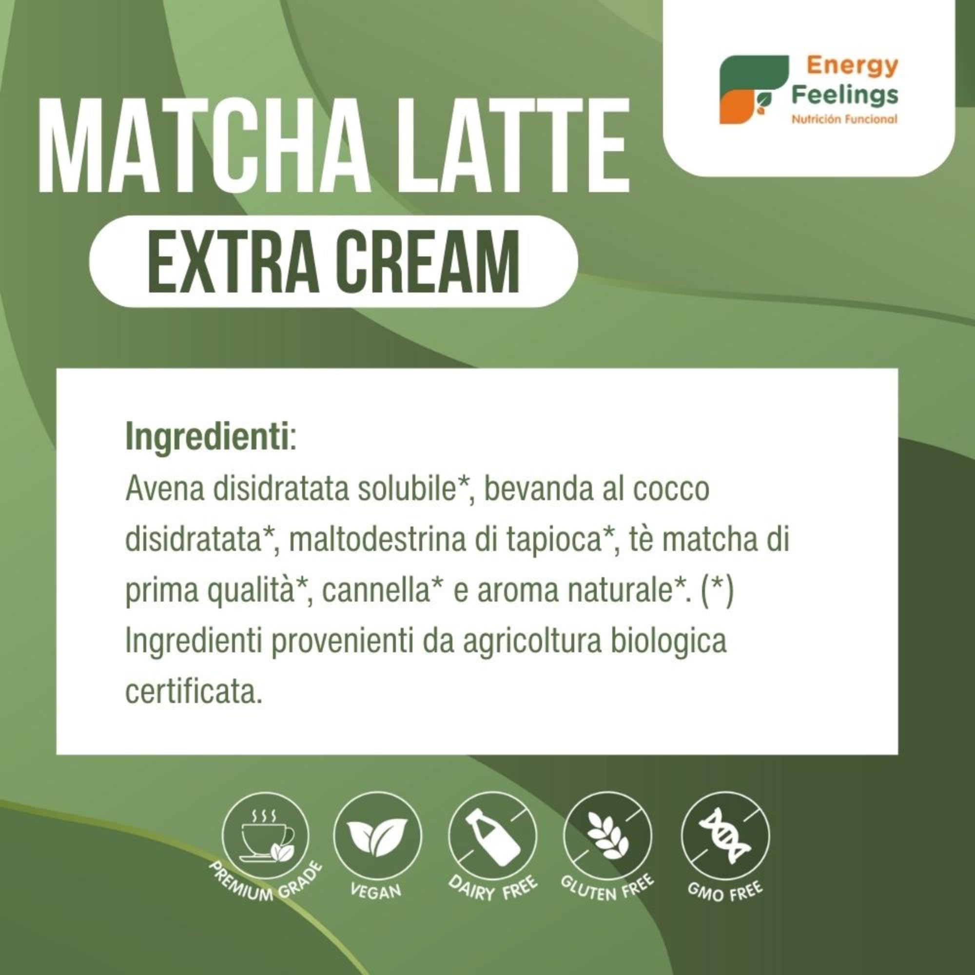 Energy Feelings Batidos Saludables Matcha Latte in Polvere Bio Extra Cream 500 g tè matcha giapponese