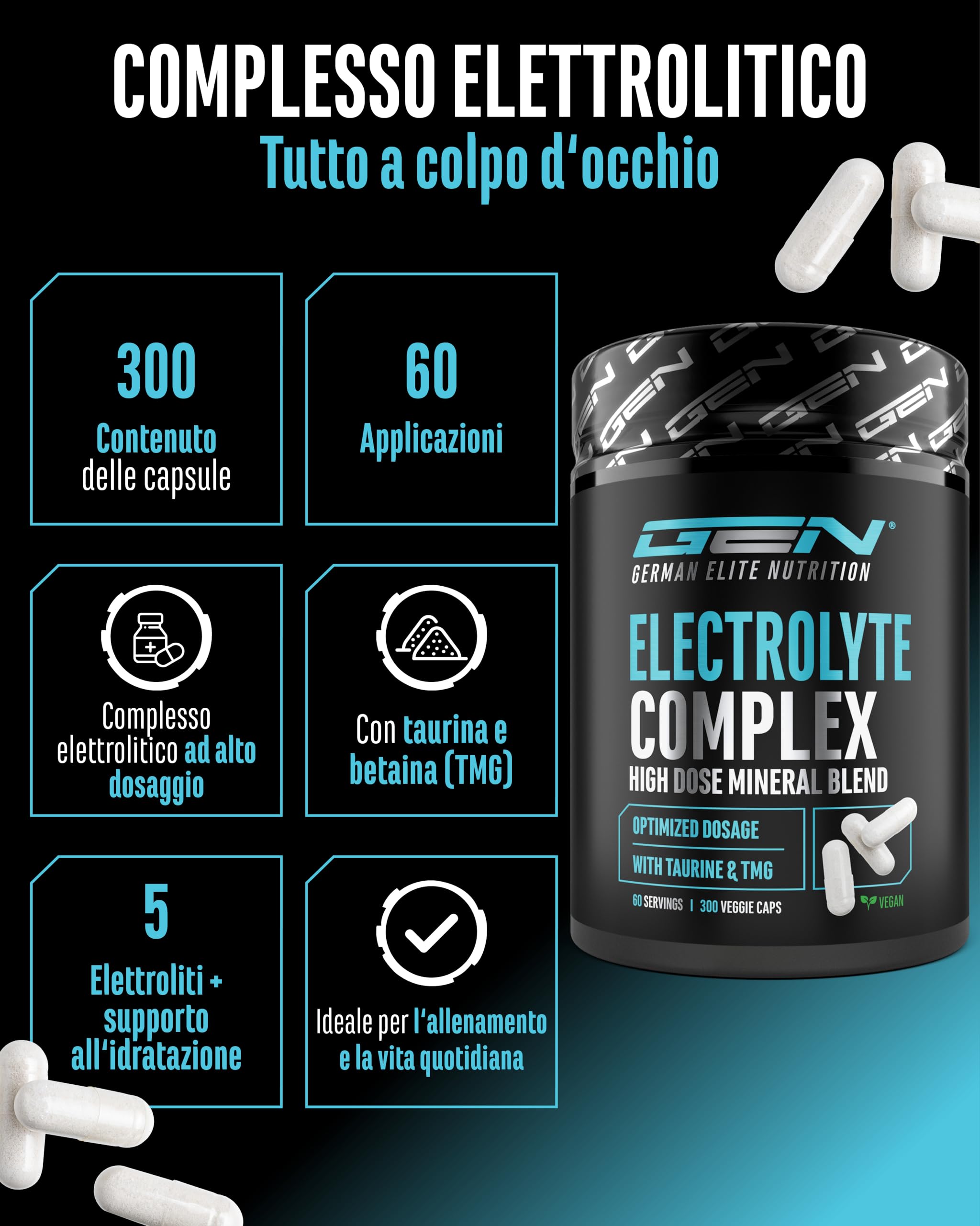 Elite Vitamins, Minerals & Hydration Complesso di Elettroliti capsule vegane 300, oltre 3600 mg