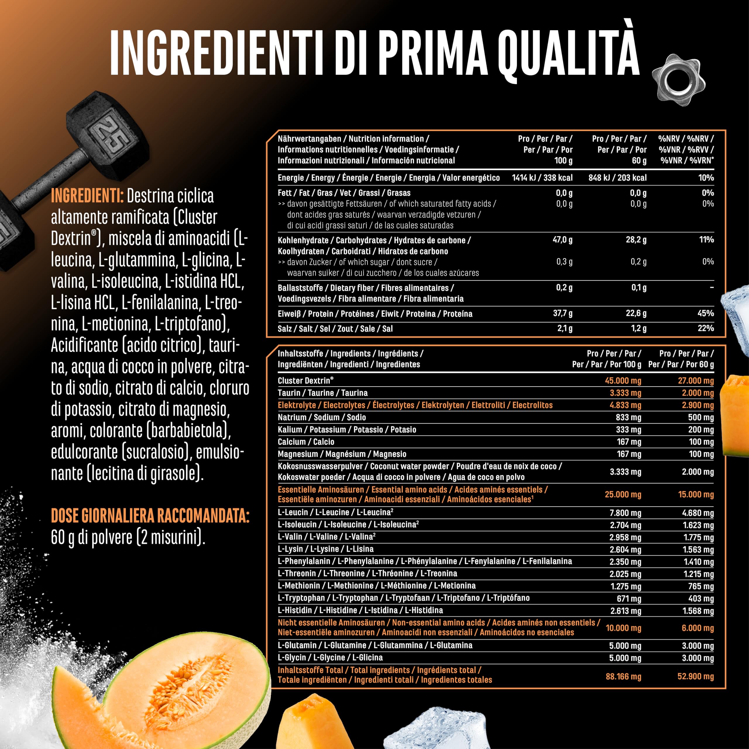 Elite Pre-Workout & Pump Intra Charge Workout Drink bevanda in polvere 1,2 kg Honeydew Melon