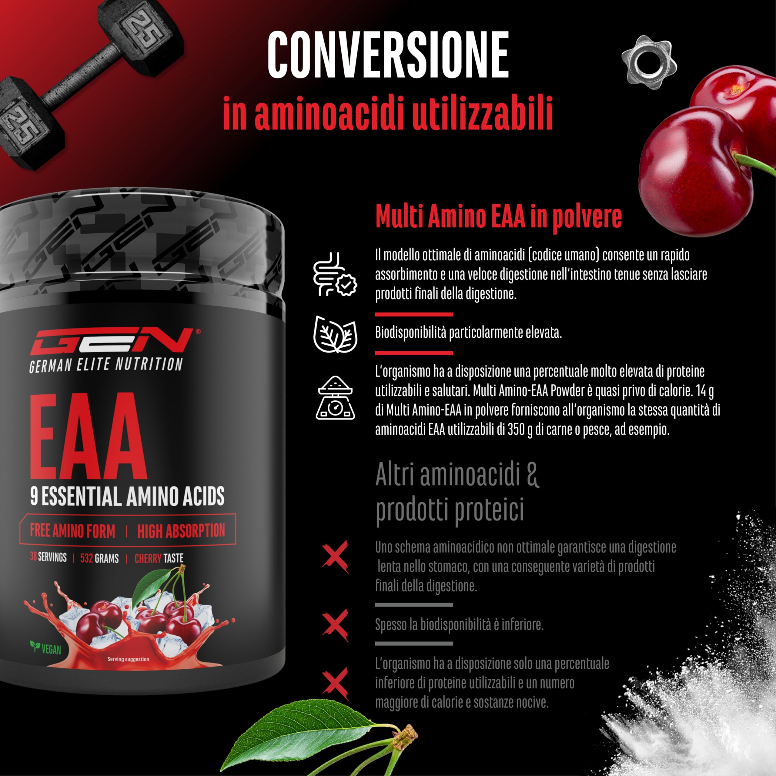 Elite EAA & BCAA EAA in polvere 532 g ciliegia vegana