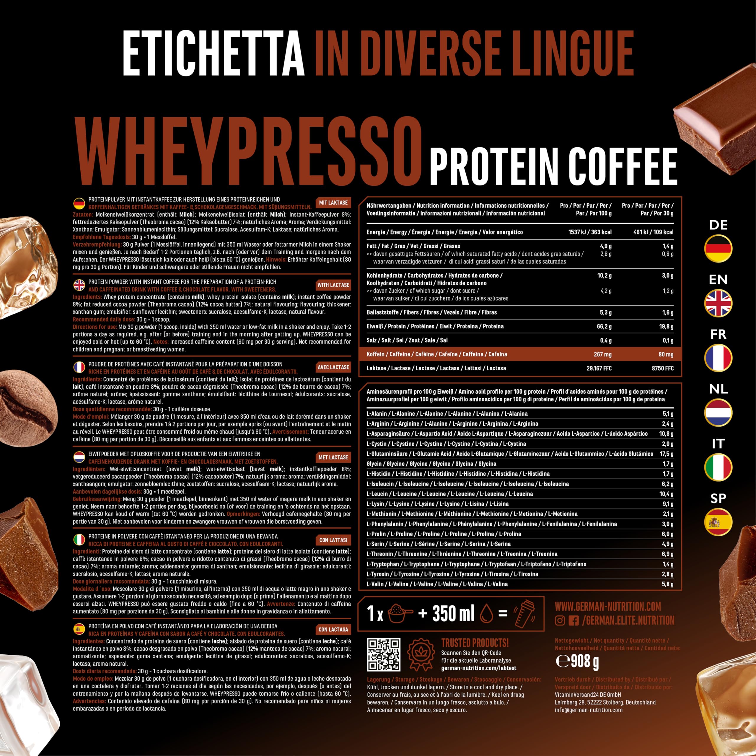 Elite Whey Protein Wheypresso Protein Coffee proteine whey 908 g caffeina