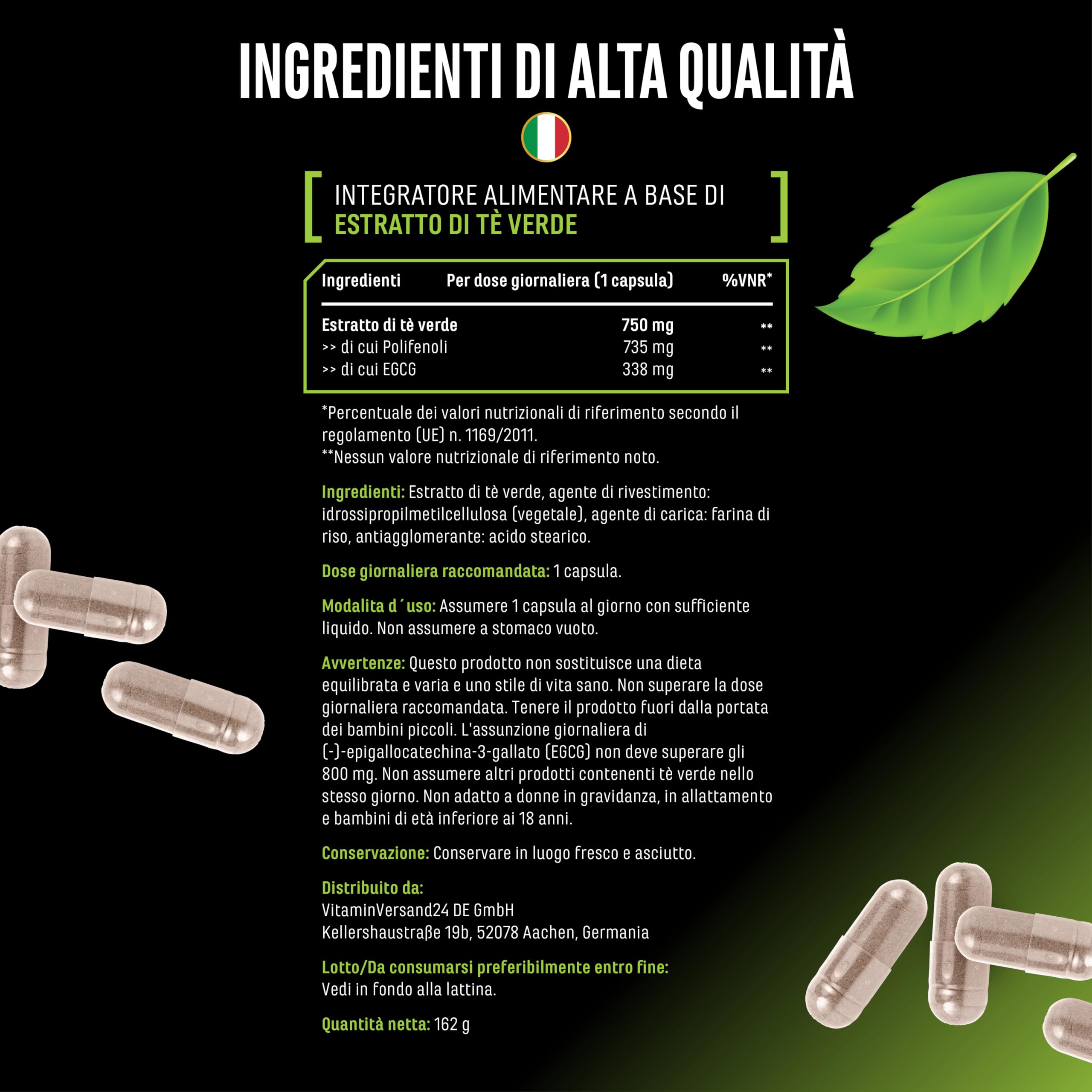 Elite Fat Burners & Cutting Estratto di tè verde integratore 180 capsule 750 mg
