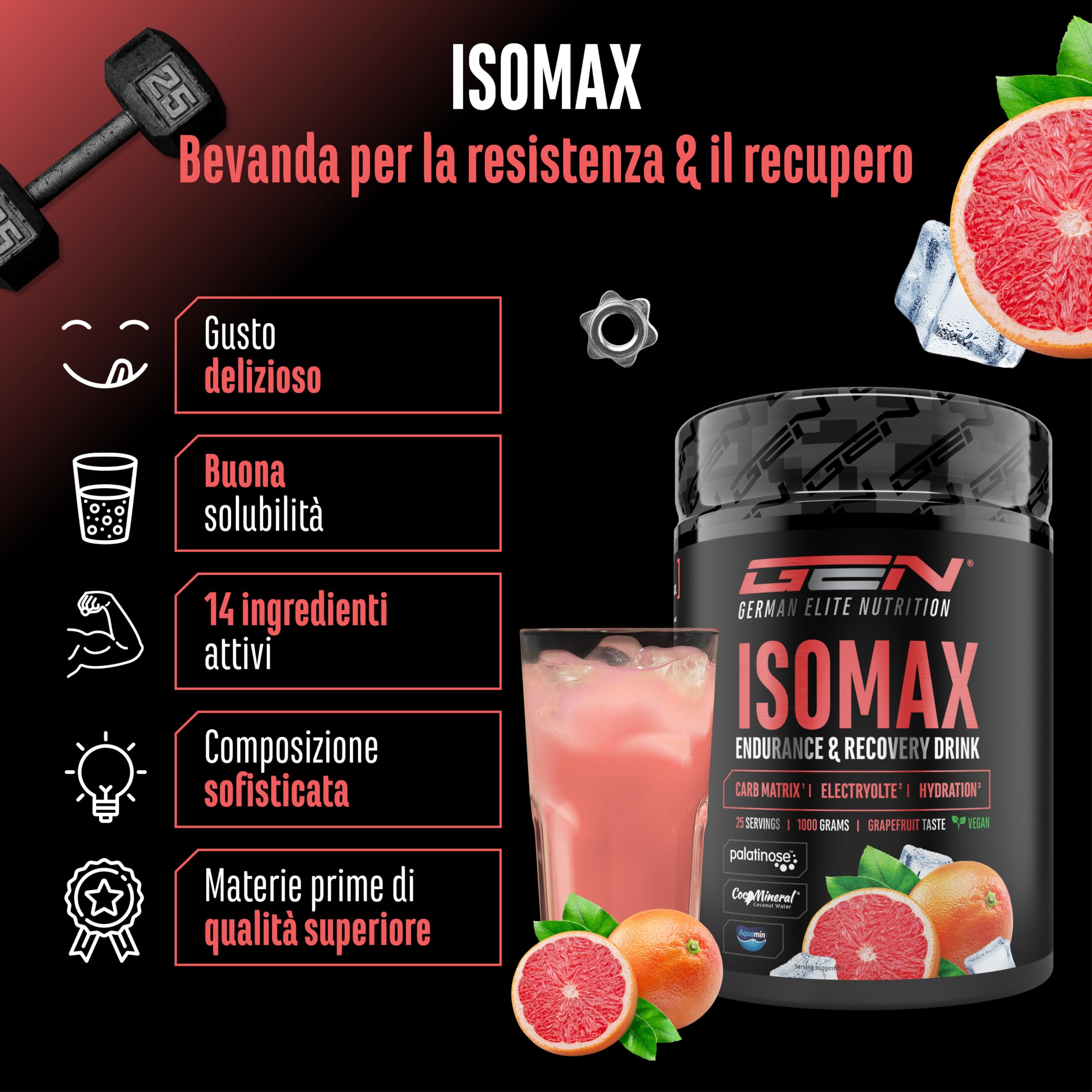 Elite Vitamins, Minerals & Hydration Isomax bevanda isotonica 1 kg pompelmo vegana
