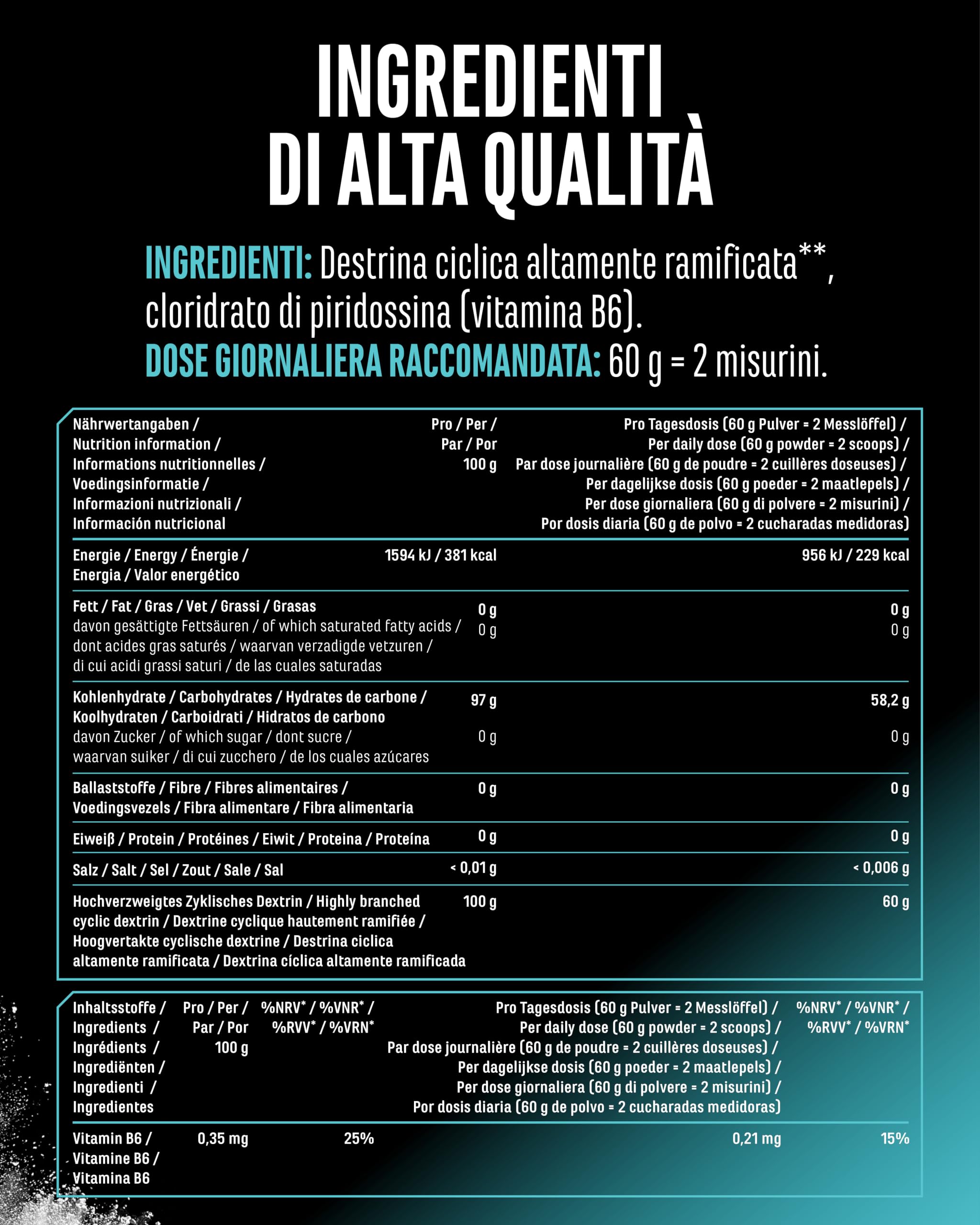 Elite Carbs & Mass Gainers Destrina Ciclica (Cluster Dextrin®) polvere 1000 g gusto neutro