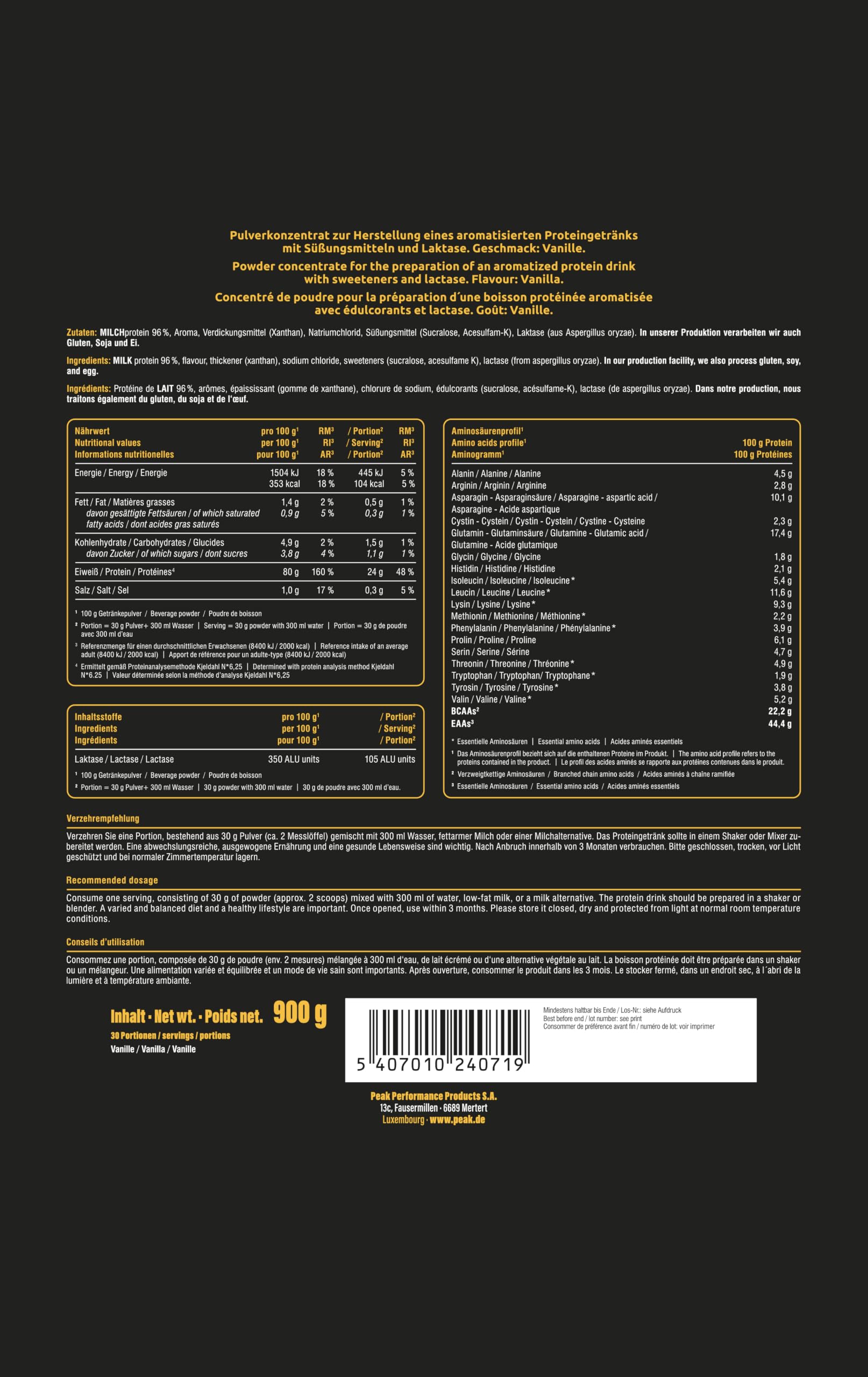 Green Peak Micellar Casein proteine 900 g vaniglia con lattasi