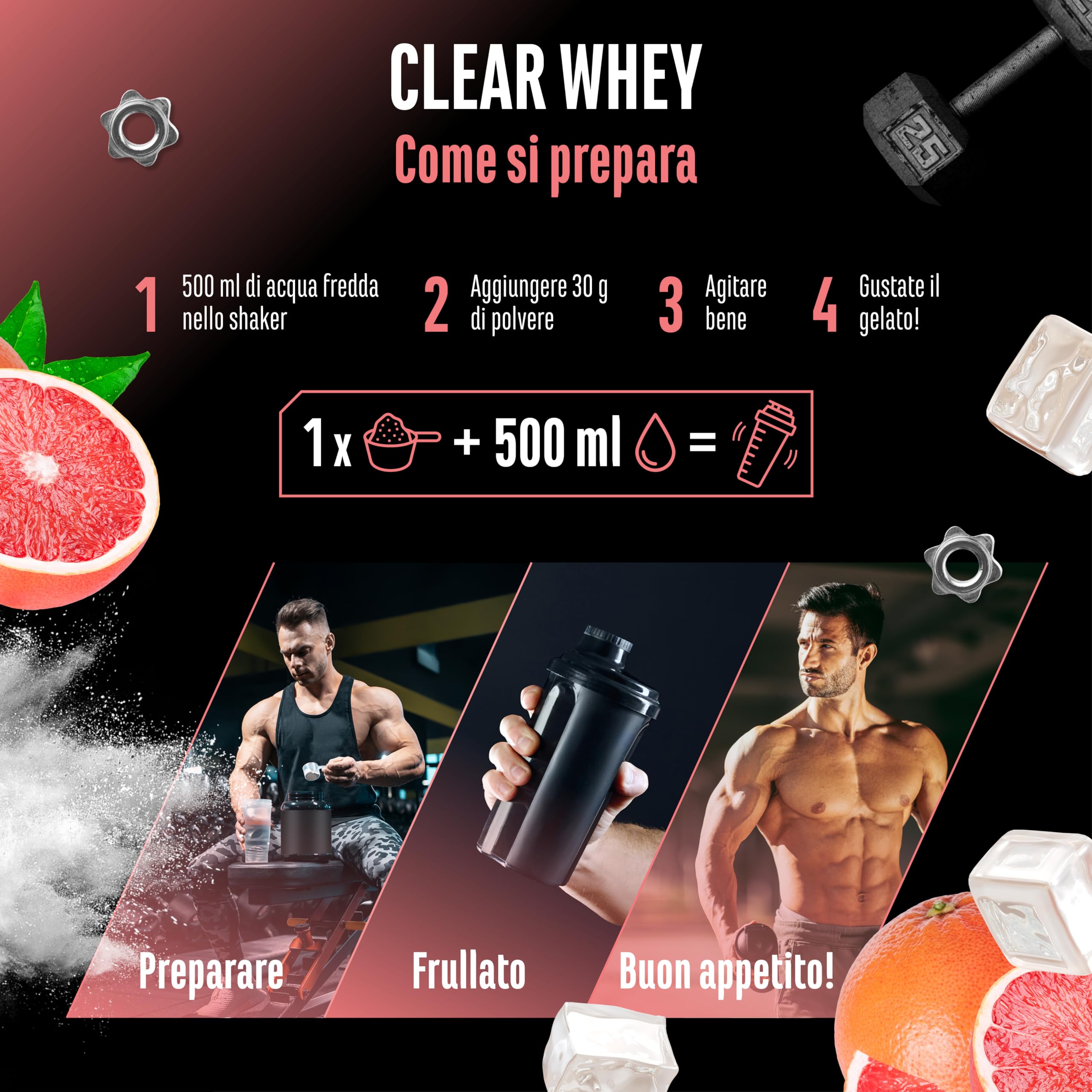 Elite Clear Whey Isolate Protein Shake 900 g pompelmo rosa