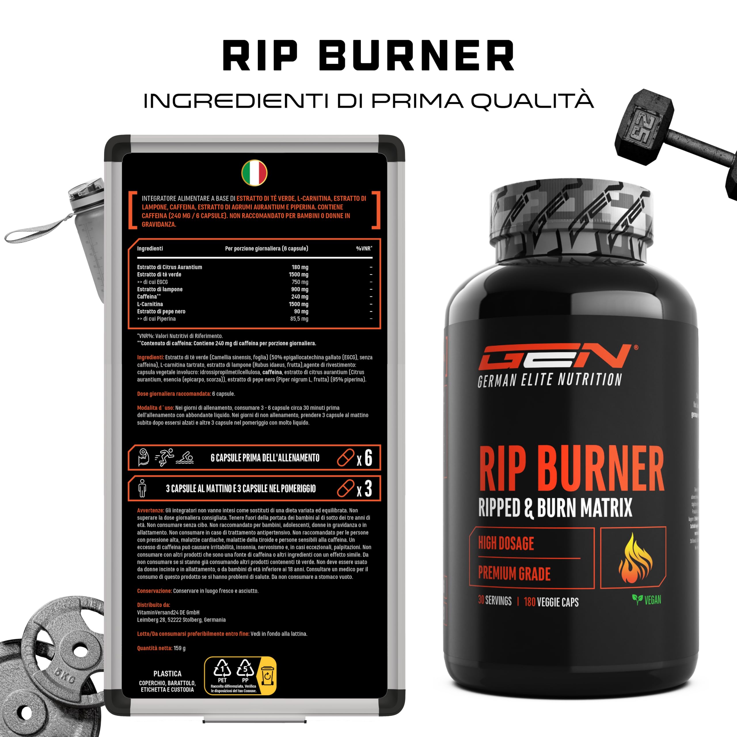 Elite Fat Burners & Cutting RIP capsule 180 con caffeina e L-carnitina vegane