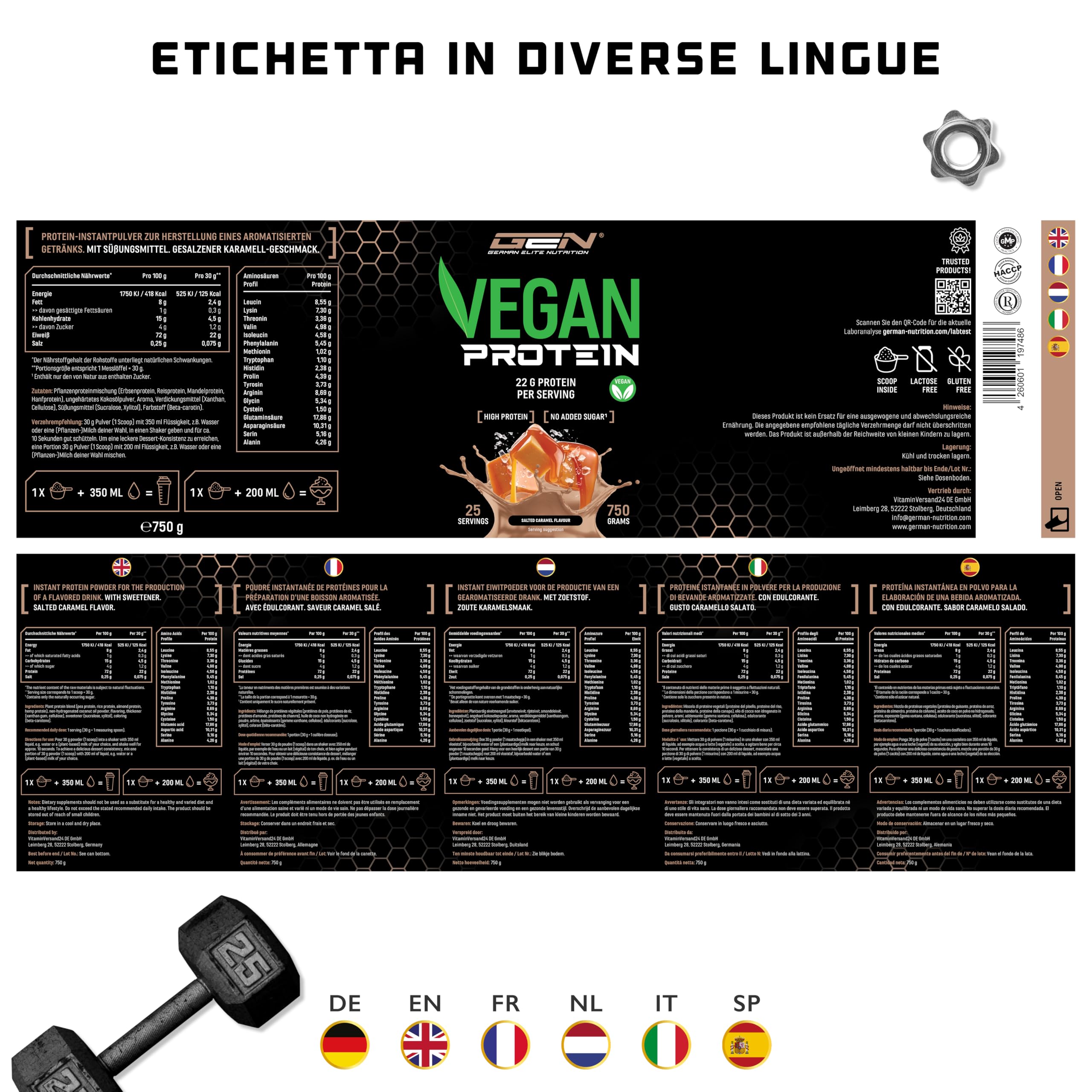Elite Plant Protein GEN Vegan Protein 750 g proteine vegane al caramello salato