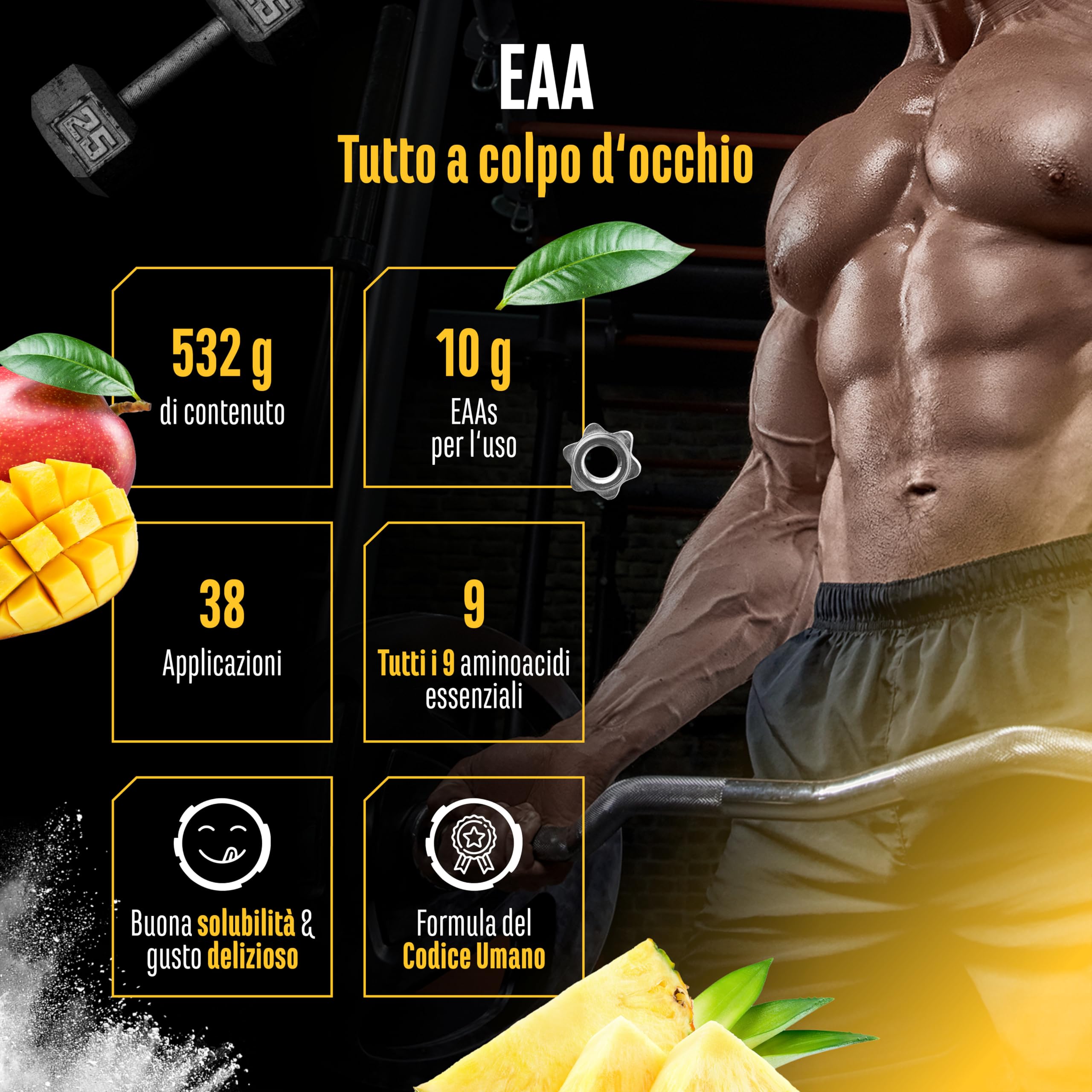 Elite EAA & BCAA Human Code EAA in polvere 532 g mango e ananas vegana