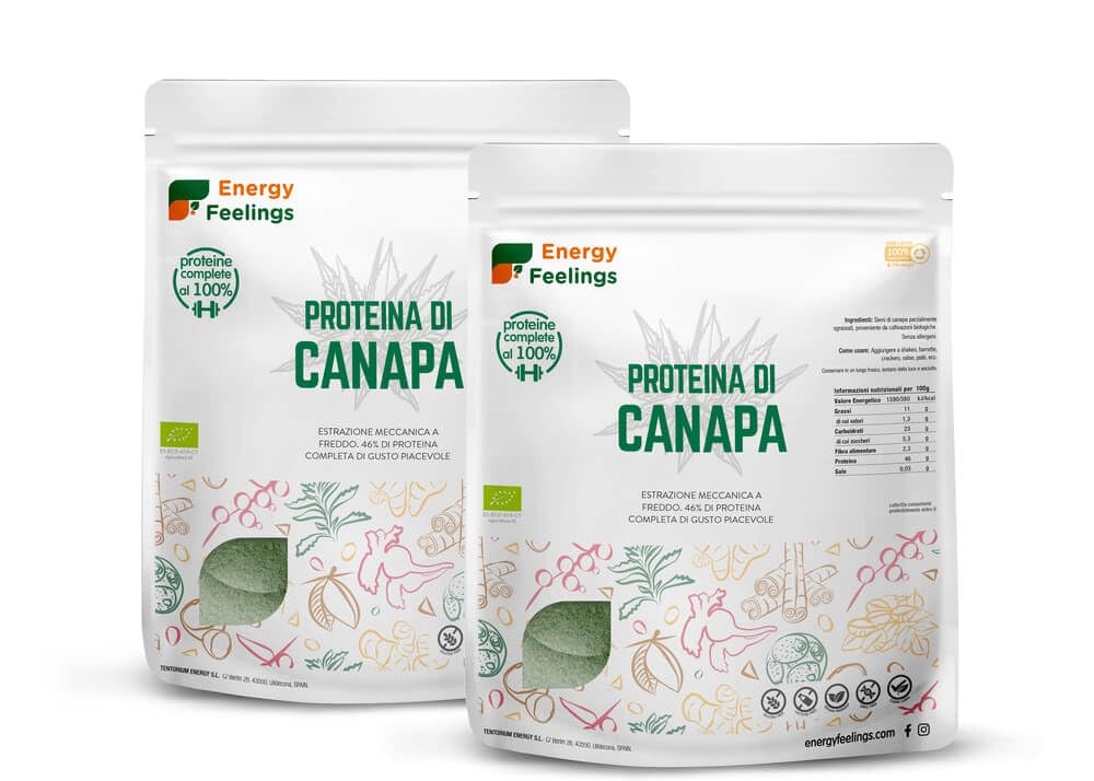 Energy Feelings Proteína Vegana & Nutrición Deportiva Proteine di Canapa in Polvere BIO 1 kg 50% vegetali