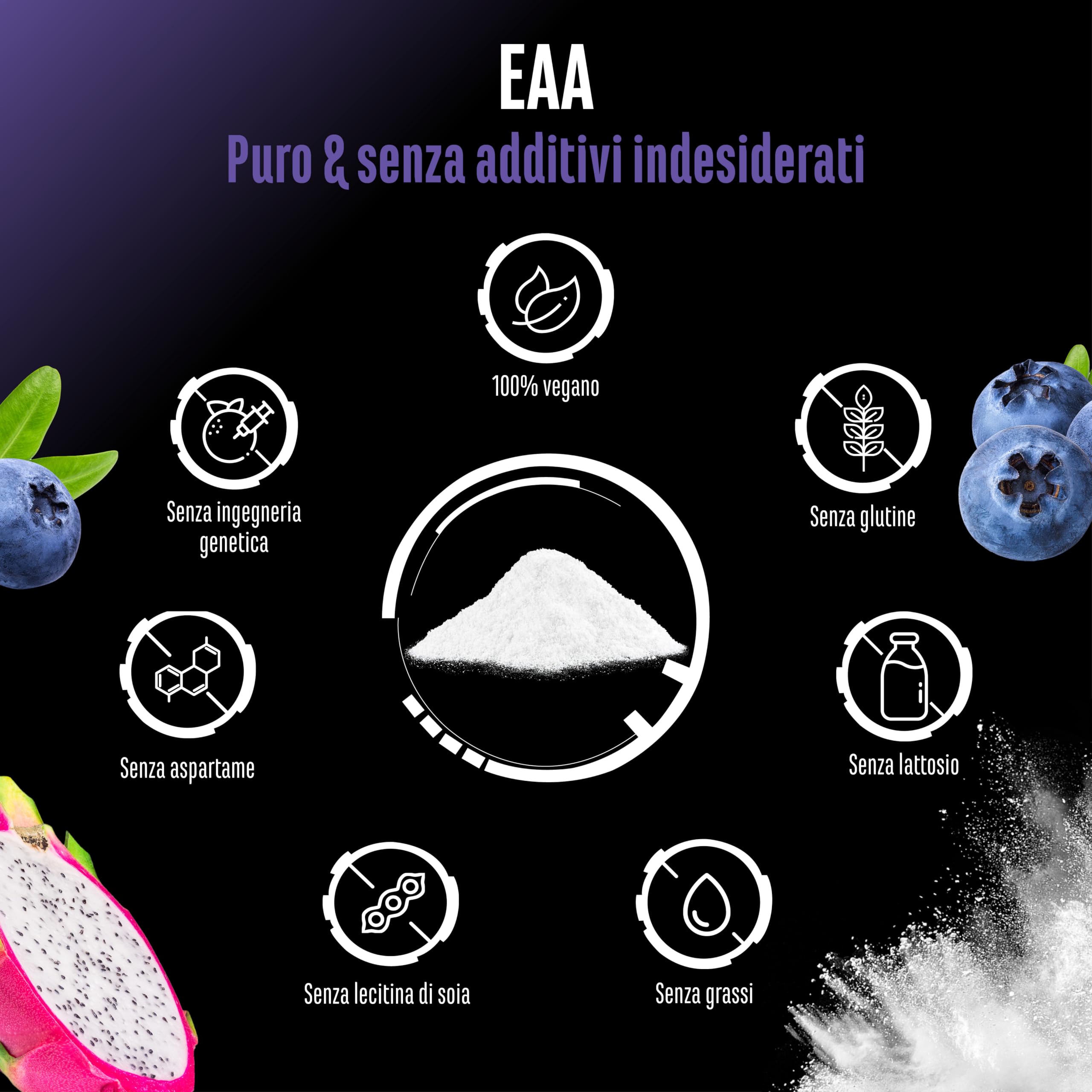 Elite EAA & BCAA EAA in Polvere aminoacidi essenziali vegani 532 g Blueberry Dragonfruit